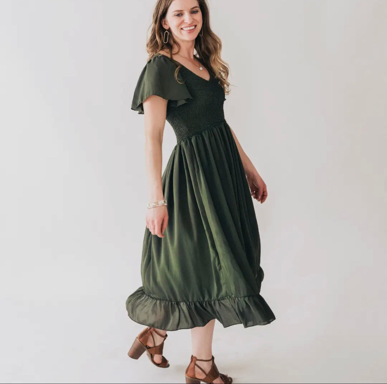 Dark Green Chiffon Dress-Women