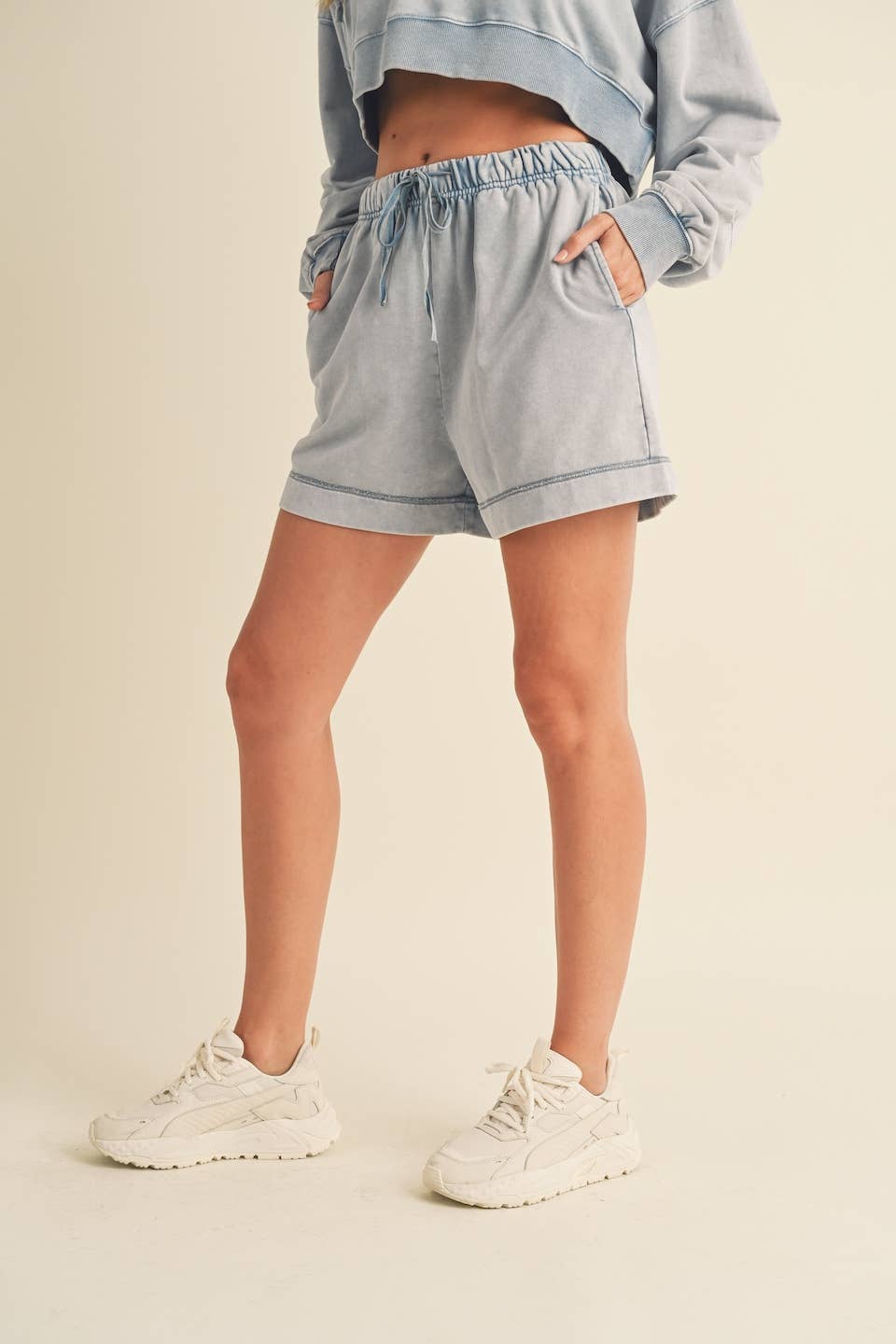 High Waisted Mineral Wash Shorts