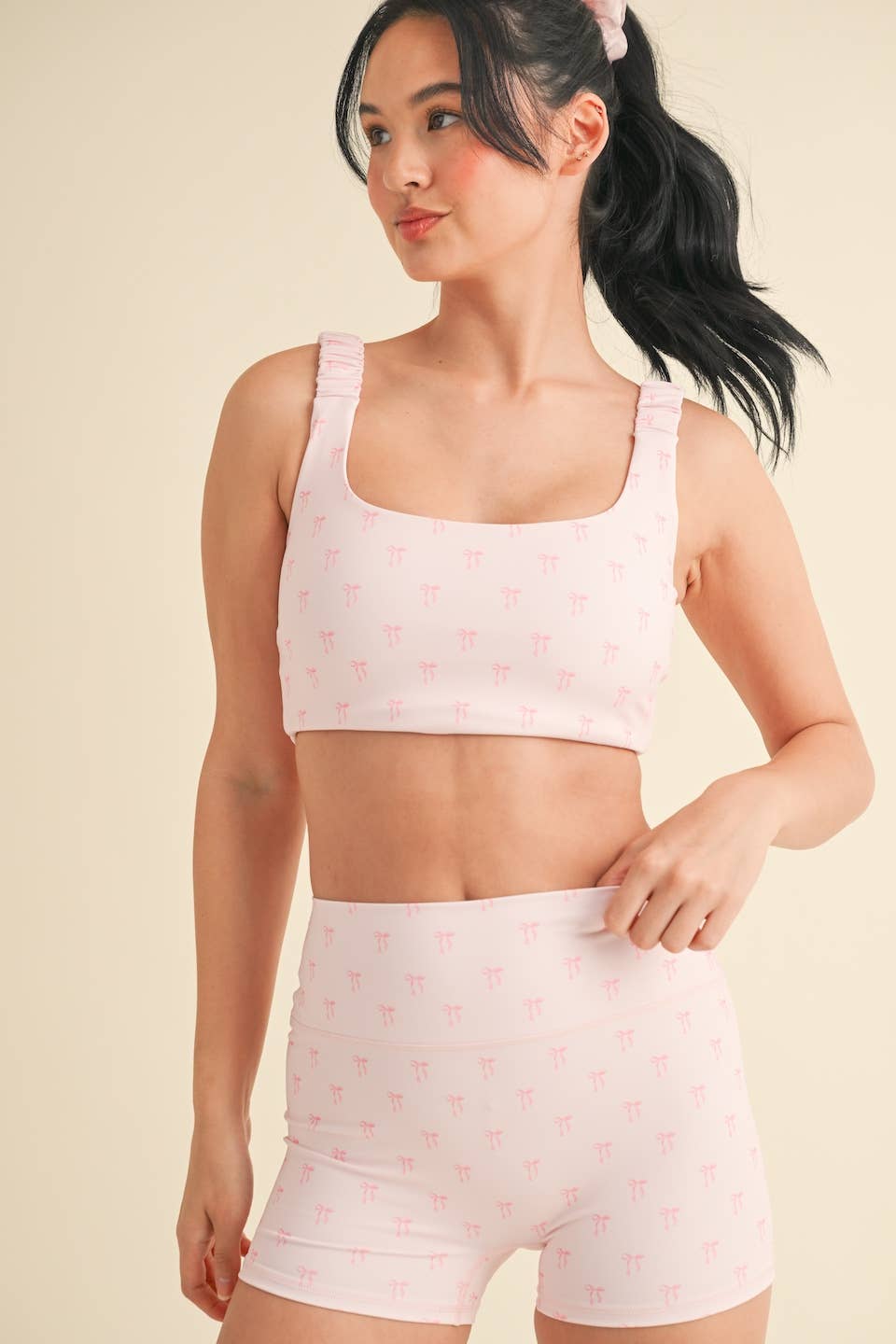 Bow Print Ruched Bra Top