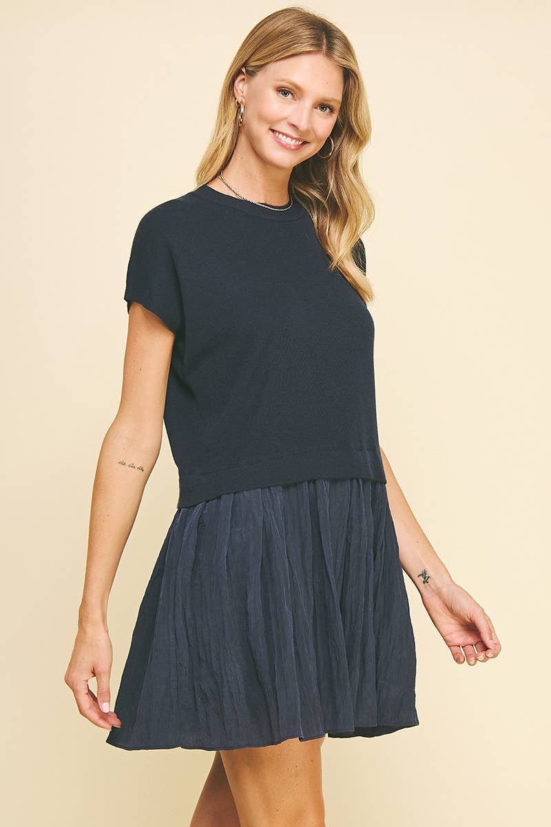 CONTRAST KNIT MINI DRESS - 5813D