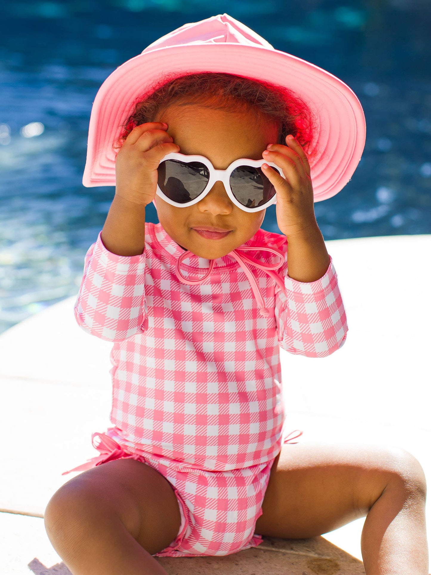 Baby Girls Bubblegum Gingham Long Sleeve One Piece Rash Guard