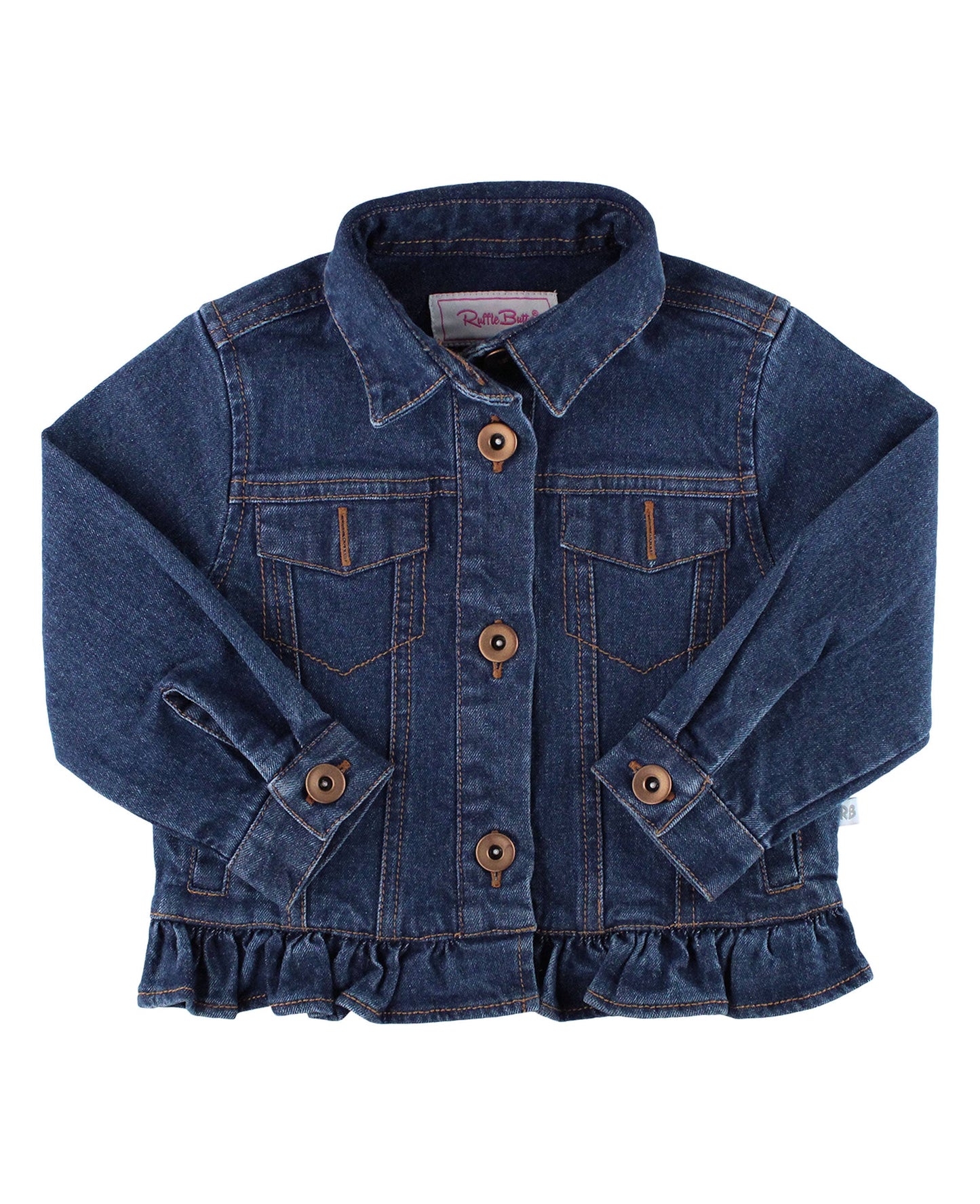 Girls Medium Wash Ruffle Denim Jacket