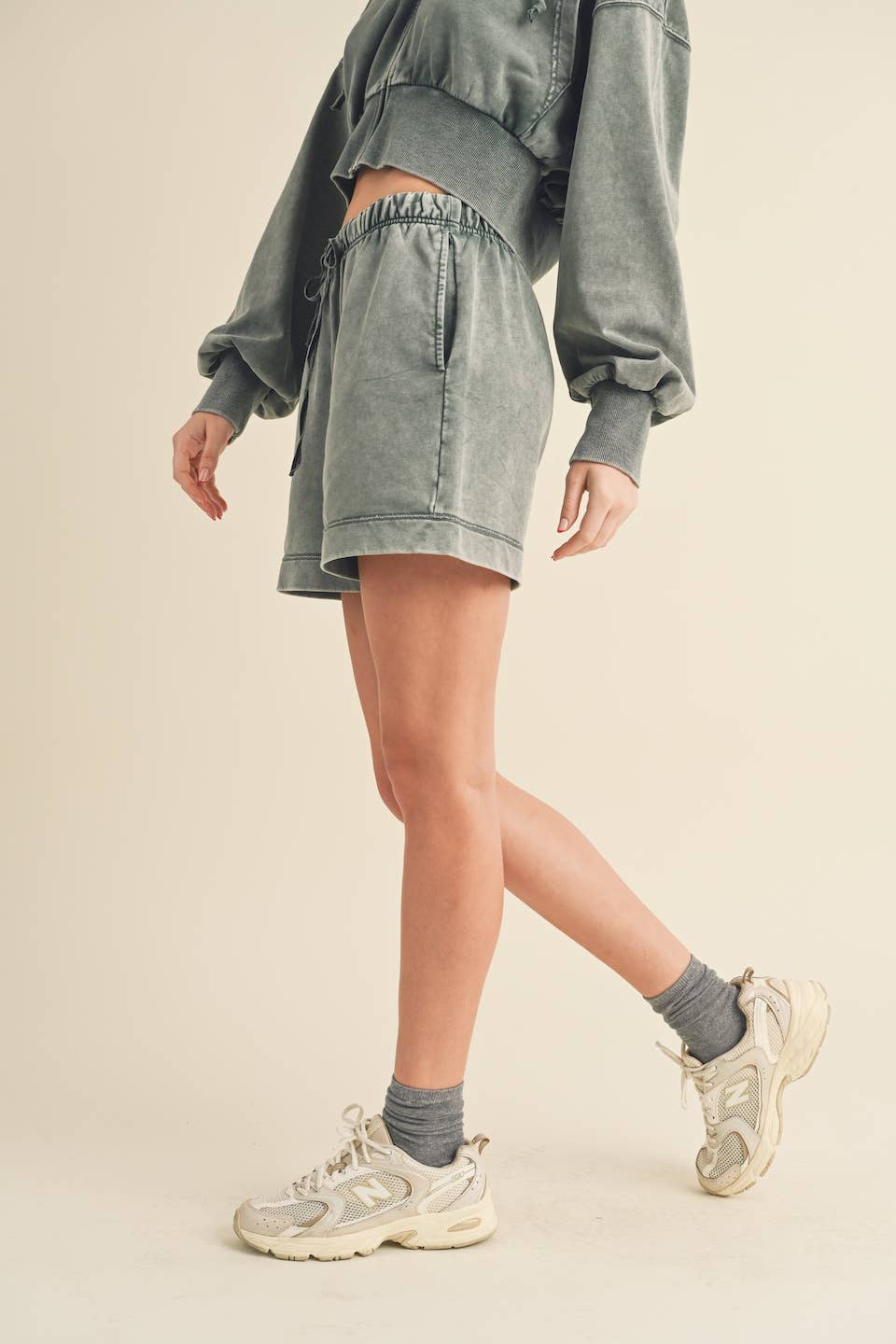 High Waisted Mineral Wash Shorts