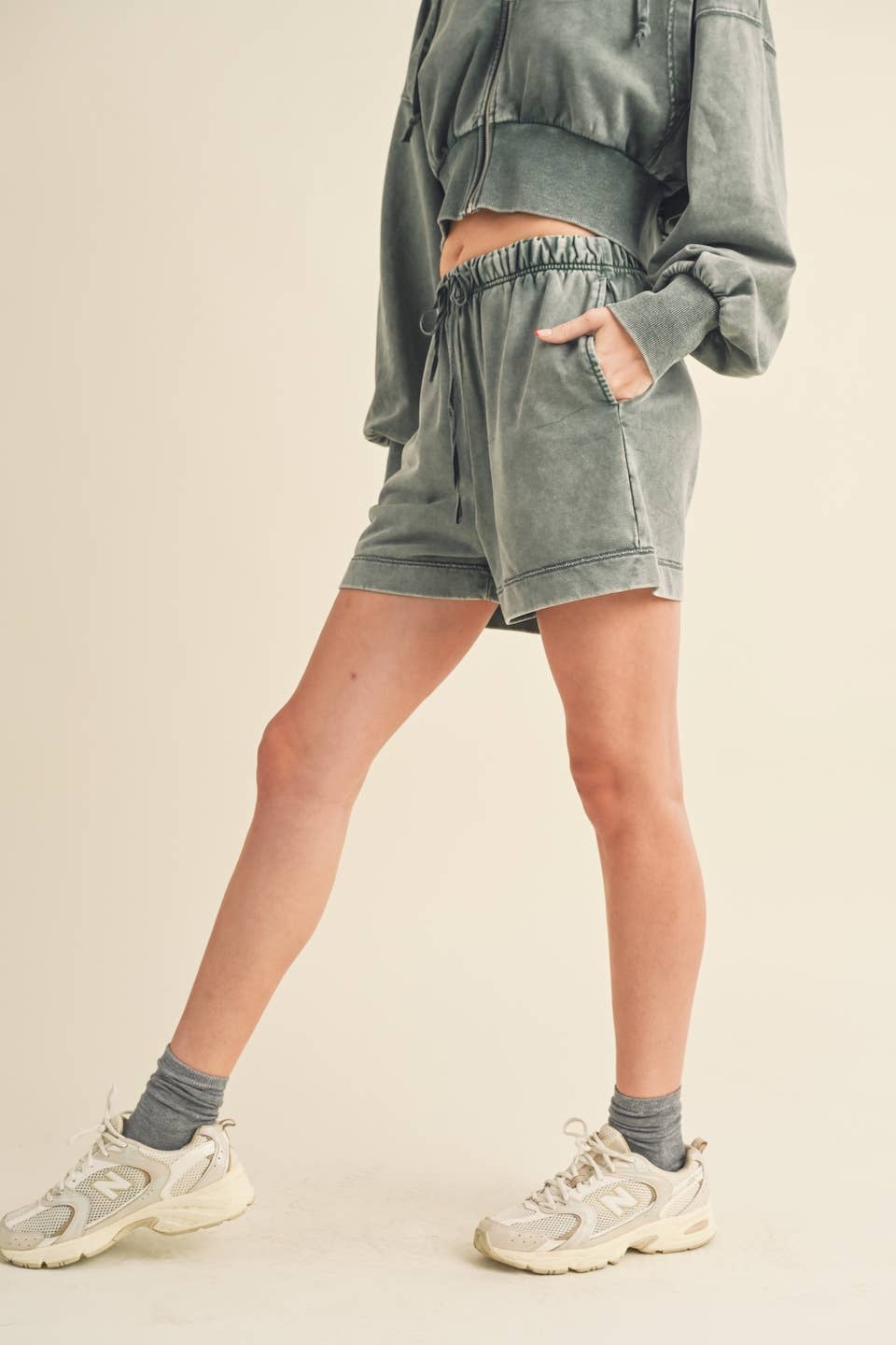 High Waisted Mineral Wash Shorts