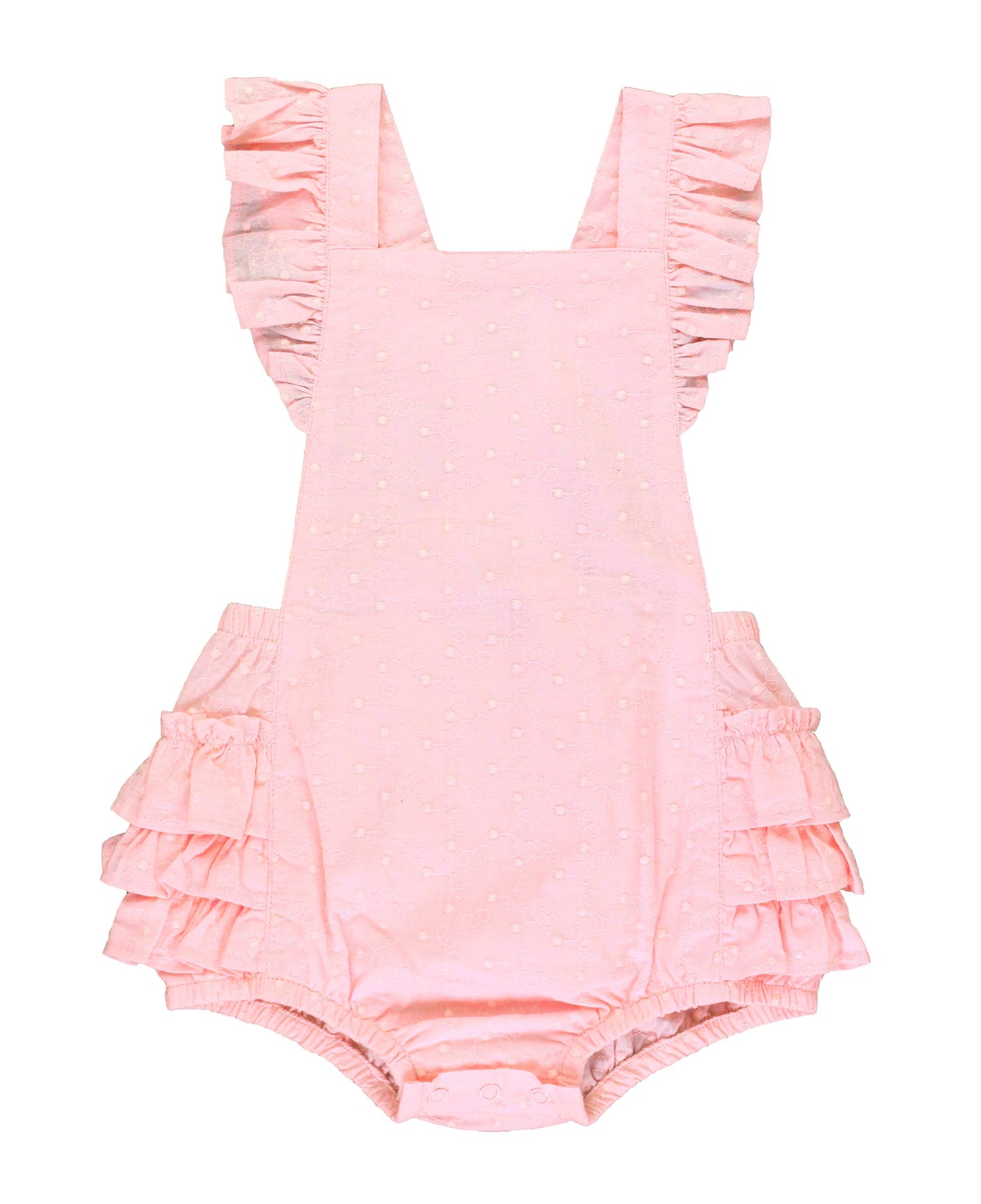Baby Girls Pink Vintage Dot Flutter Pinafore Overall Romper