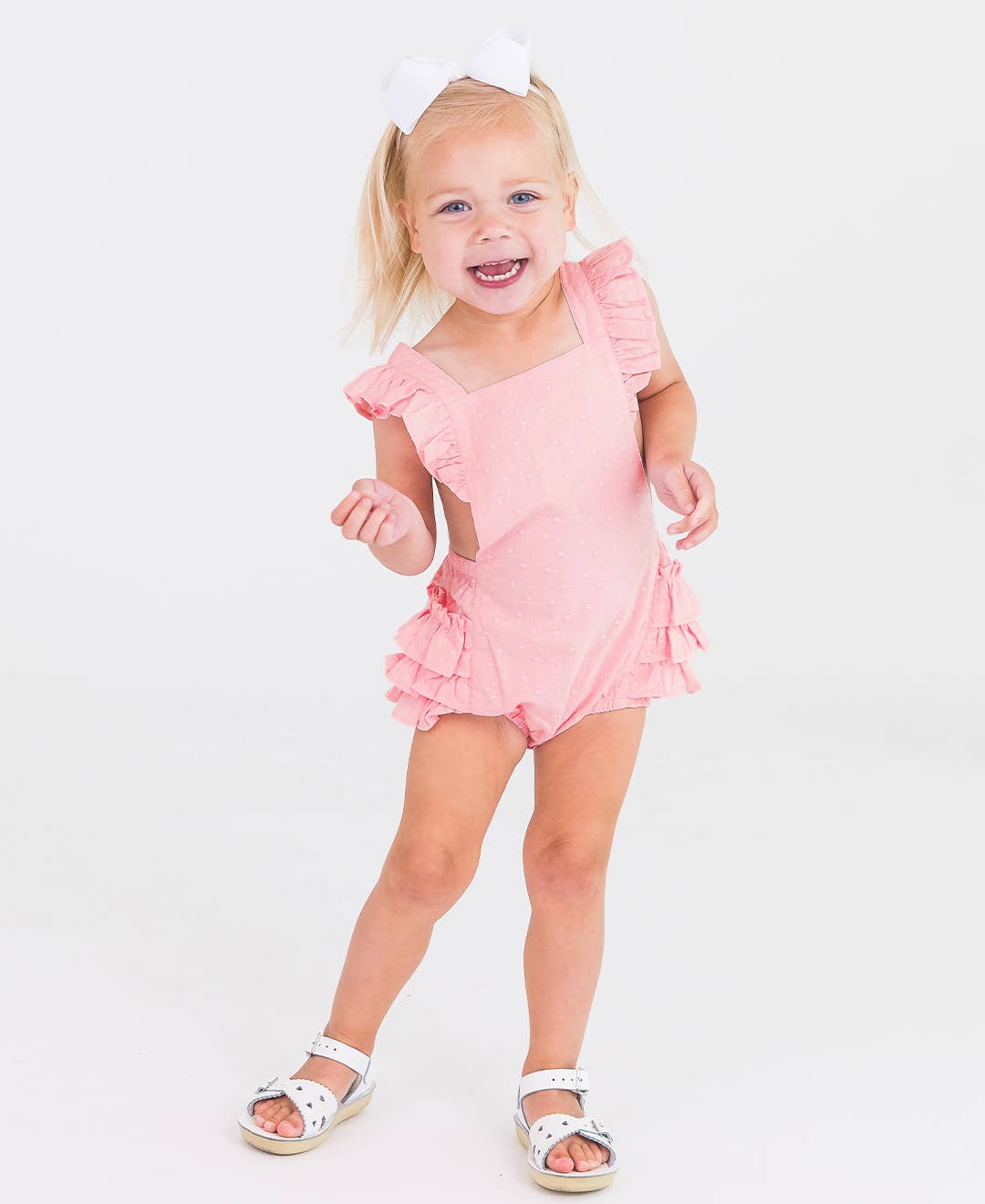Baby Girls Pink Vintage Dot Flutter Pinafore Overall Romper