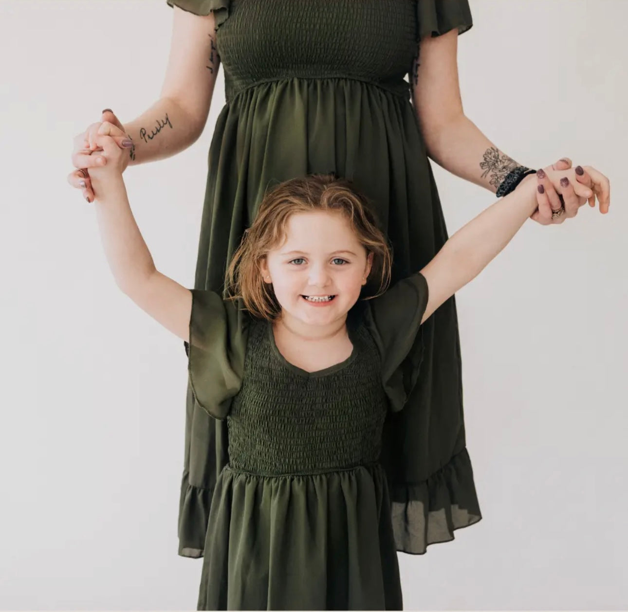 Dark Green Chiffon Dress-Girls