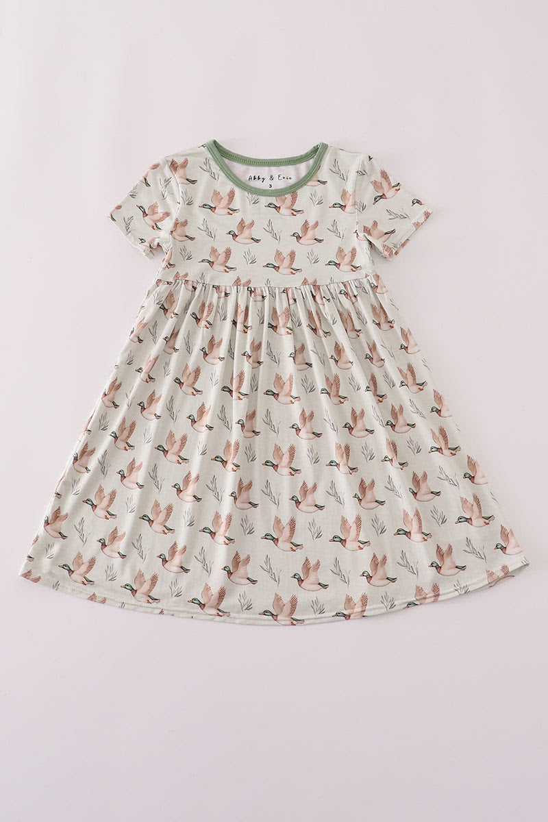 Green Duck Print Bamboo Dress