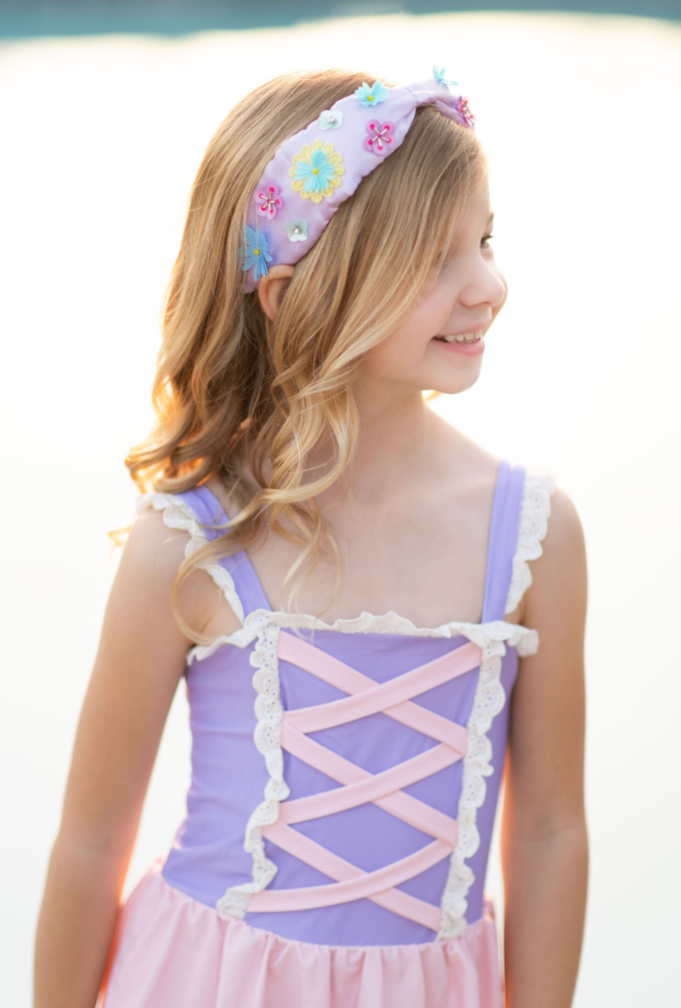 Girls Rapunzel Princess One Piece SPF 50 Swimsuit with Skirt