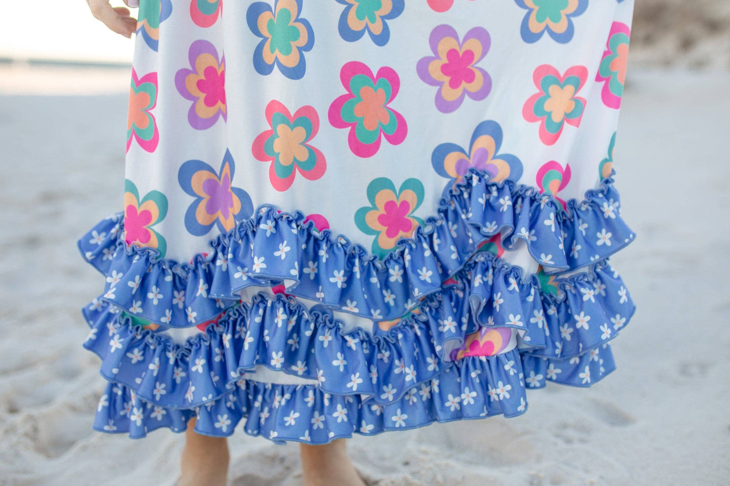 Girls 3 Tiered Periwinkle Flower Spring Summer Ruffles Dress