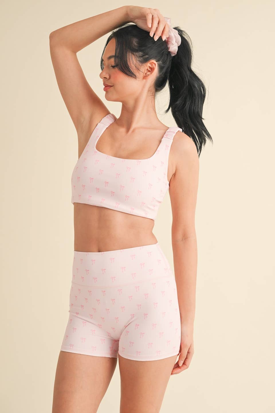 Bow Print Ruched Bra Top