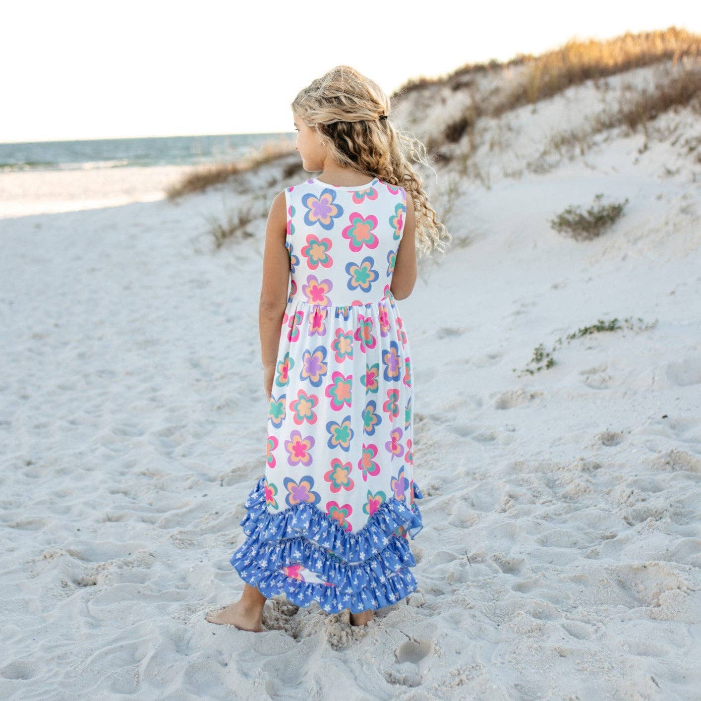 Girls 3 Tiered Periwinkle Flower Spring Summer Ruffles Dress