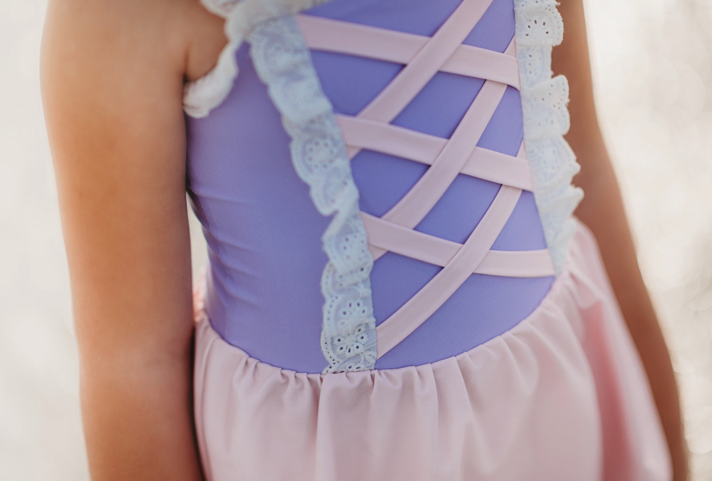 Girls Rapunzel Princess One Piece SPF 50 Swimsuit with Skirt