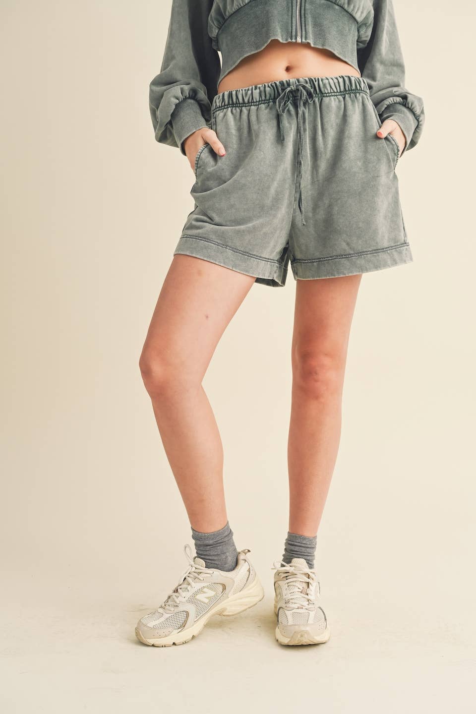 High Waisted Mineral Wash Shorts