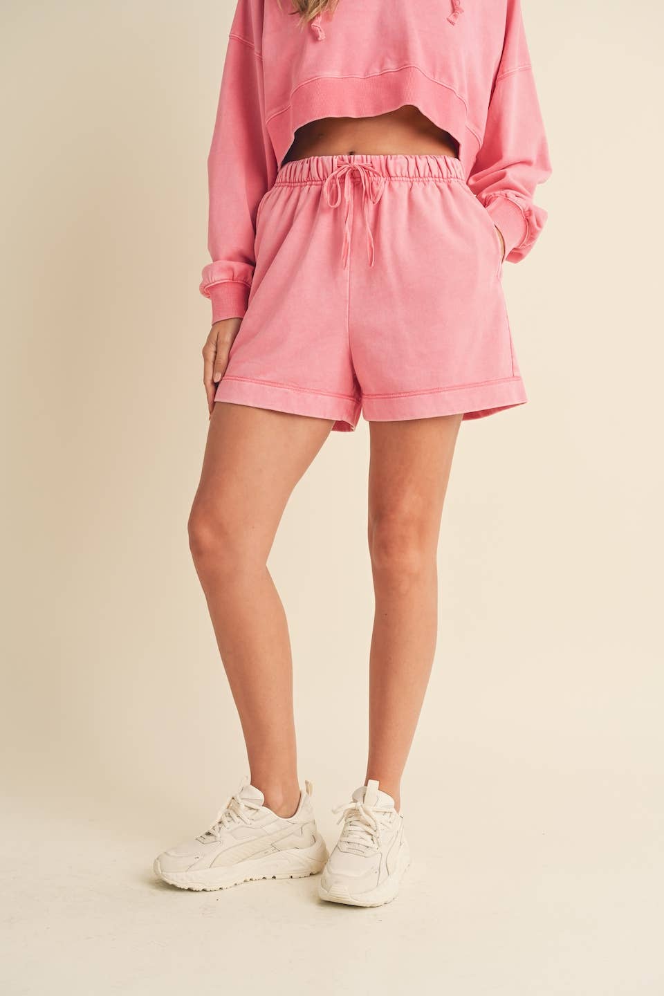 High Waisted Mineral Wash Shorts