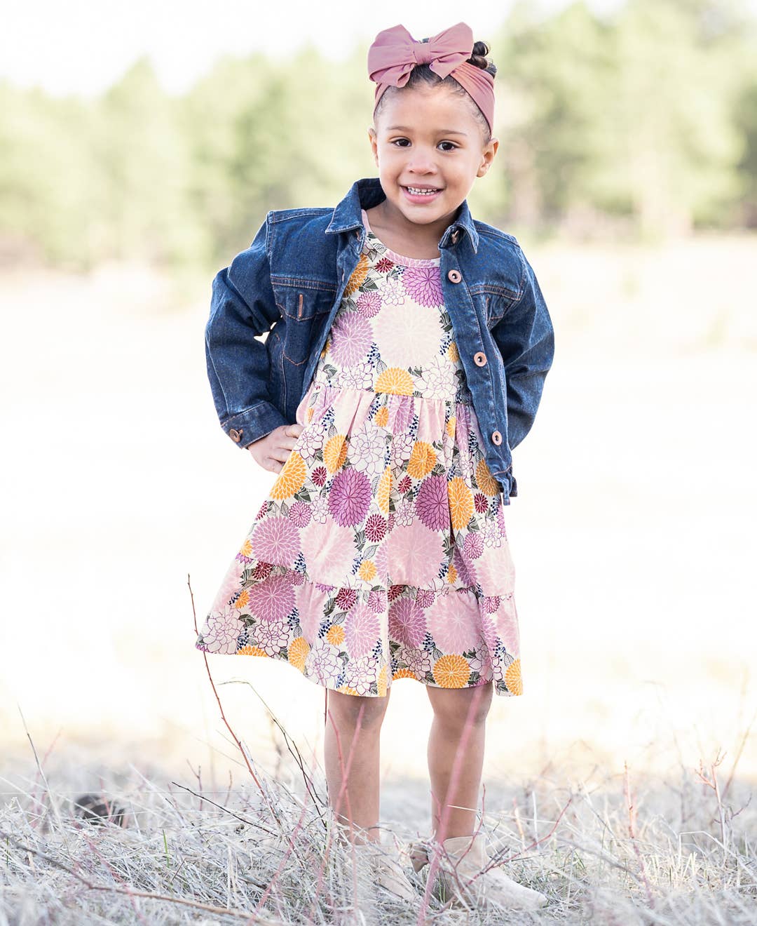 Girls Medium Wash Ruffle Denim Jacket