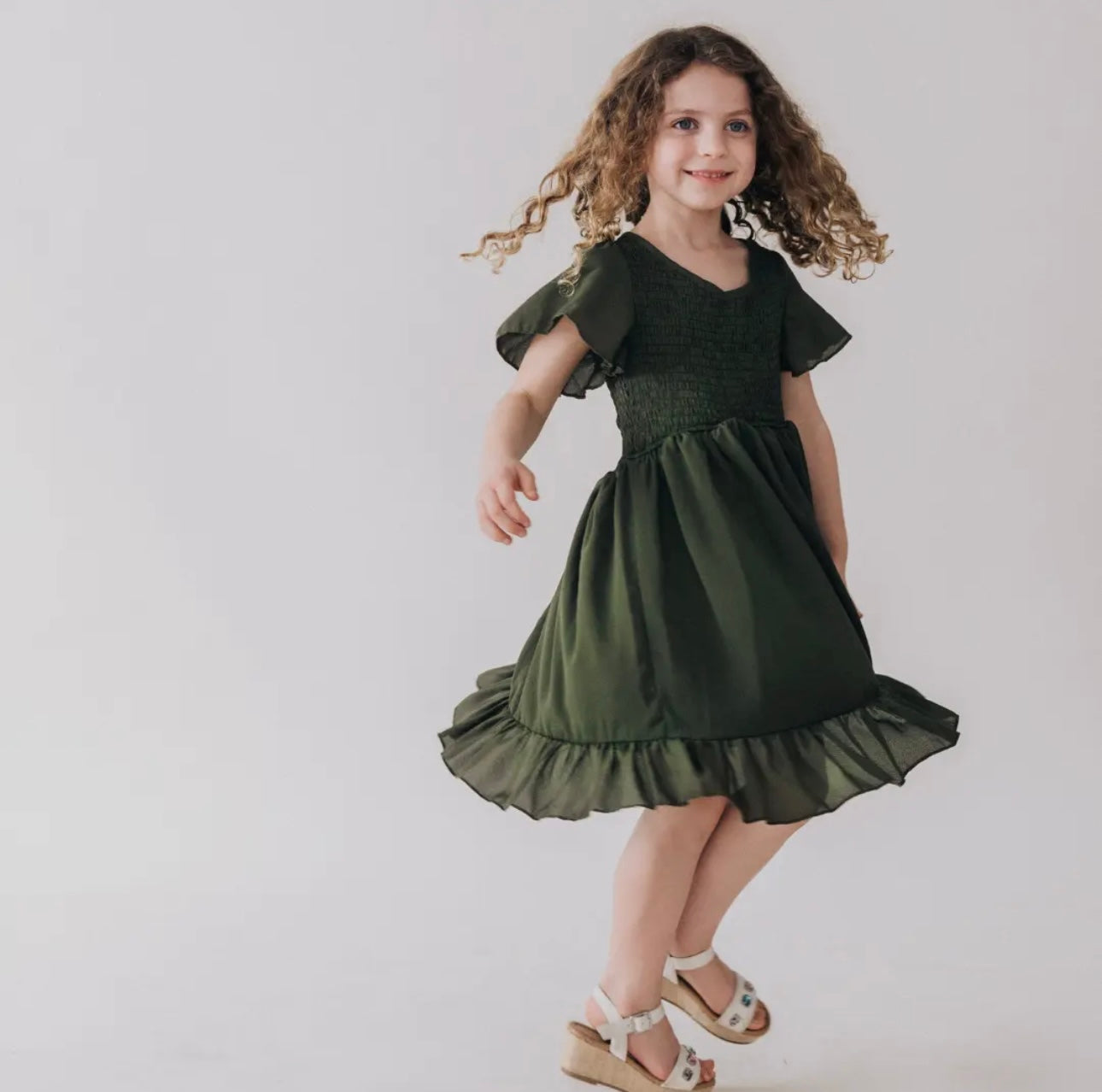 Dark Green Chiffon Dress-Girls