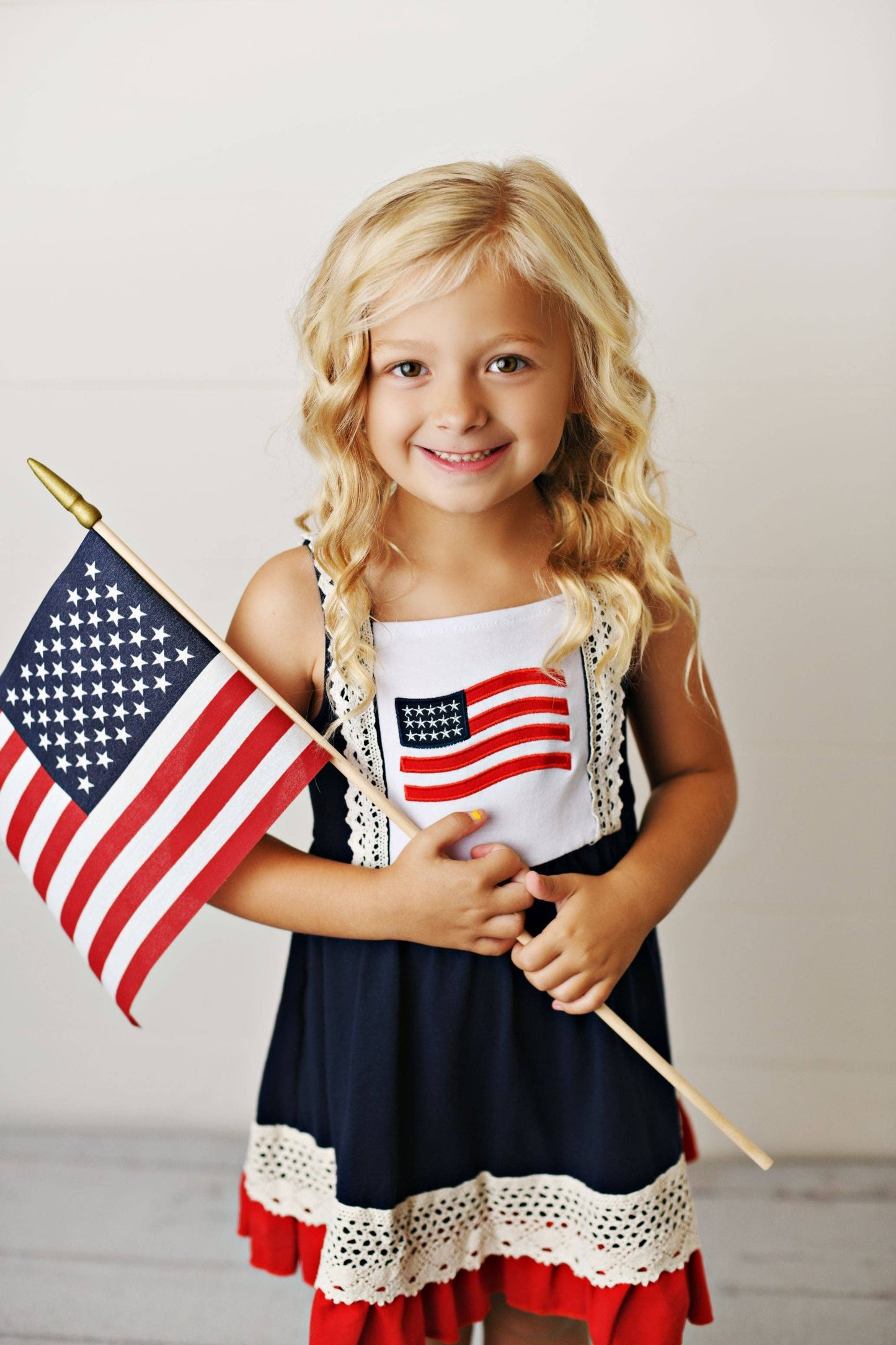 Girls American Flag Lace Ruffle Spring Summer Dress