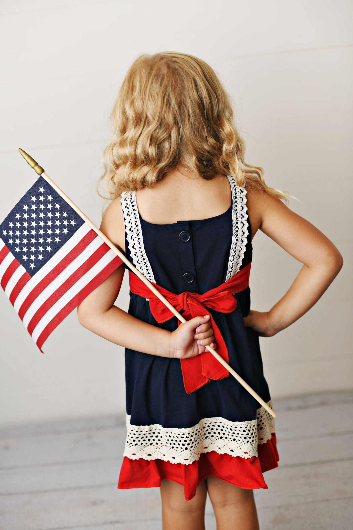 Girls American Flag Lace Ruffle Spring Summer Dress