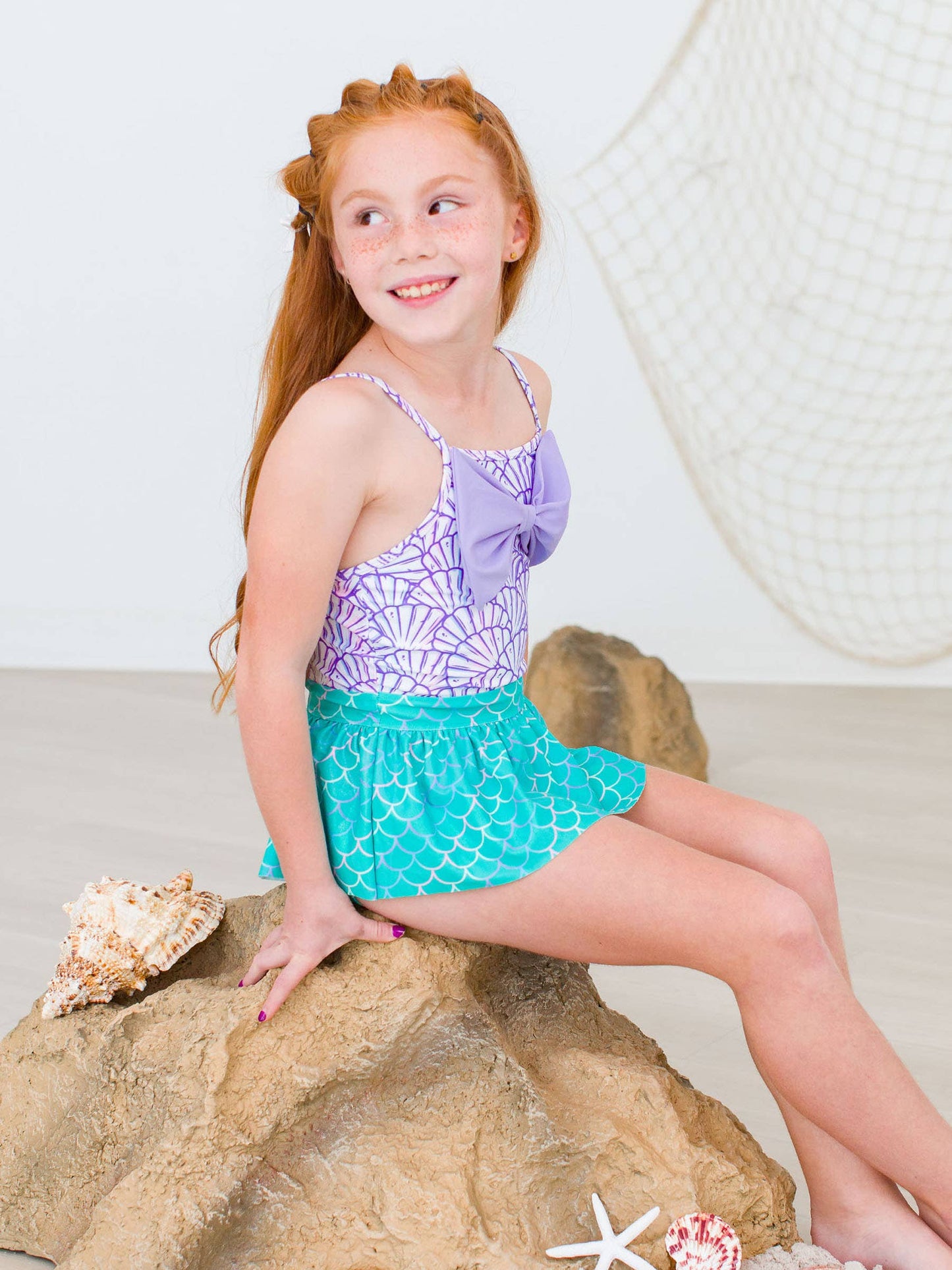 Girls Magical Mermaid Big Bow Skirted One Piece