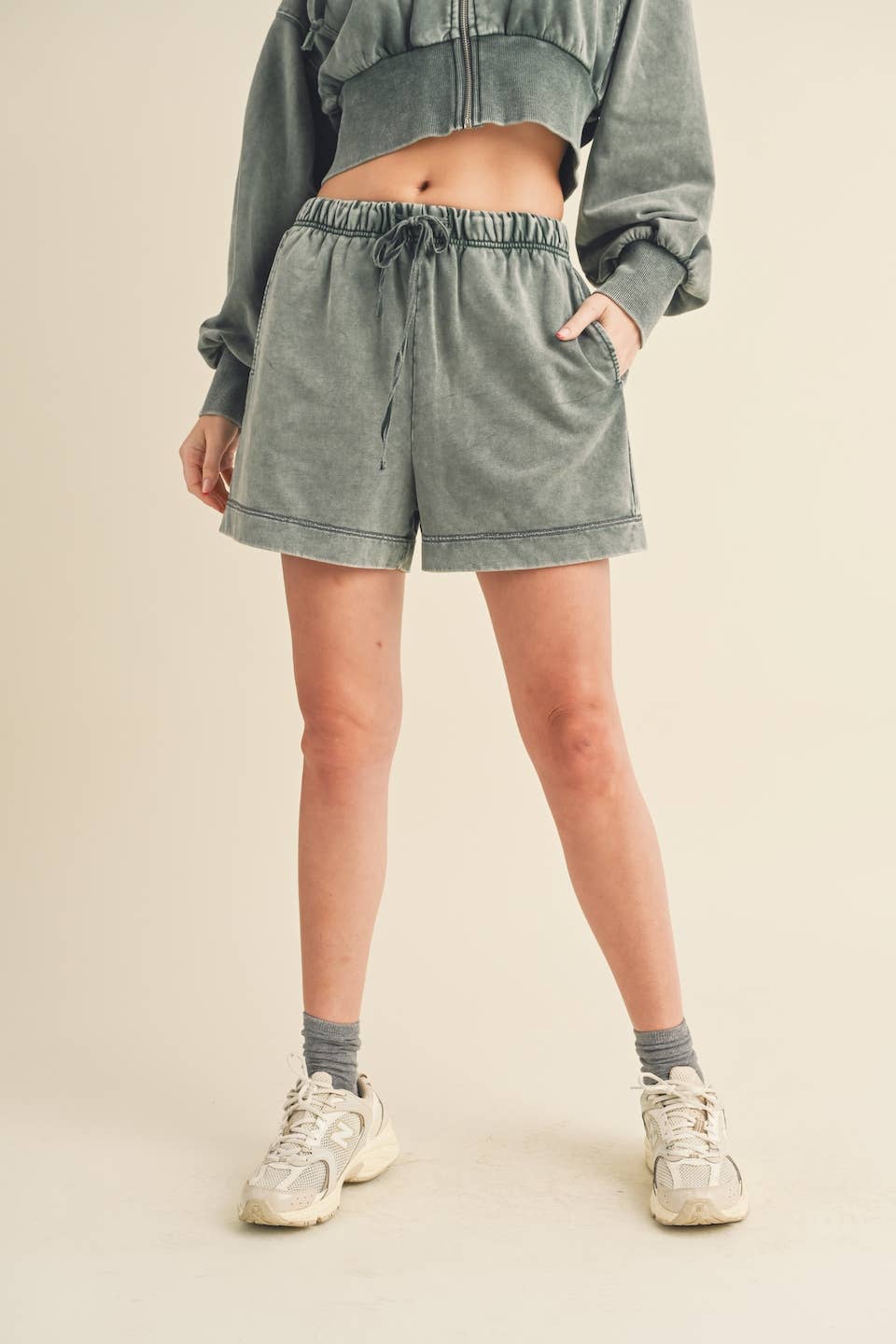 High Waisted Mineral Wash Shorts