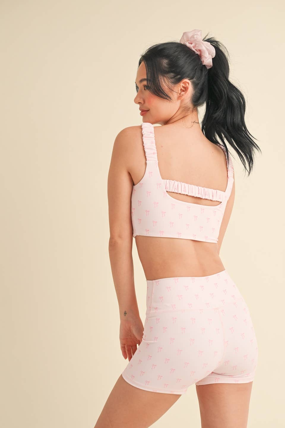 Bow Print Ruched Bra Top