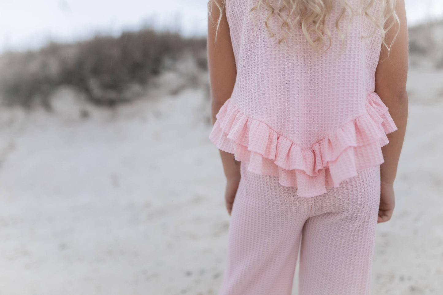 Kids Pink Ruffle Waffle Knit Spring Summer Set