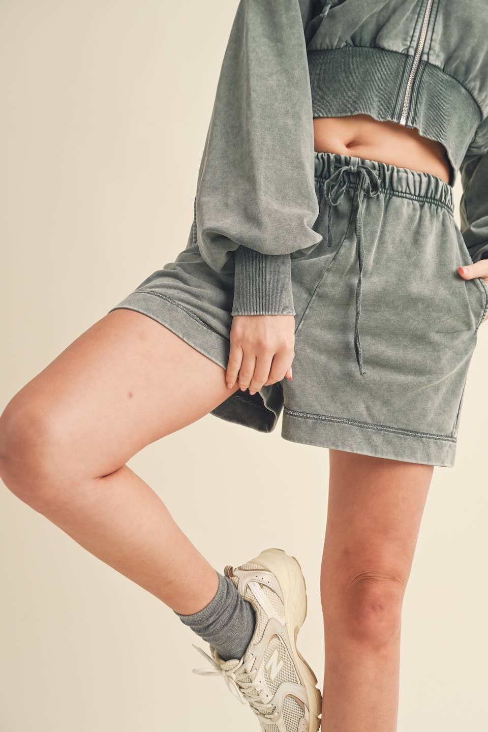 High Waisted Mineral Wash Shorts