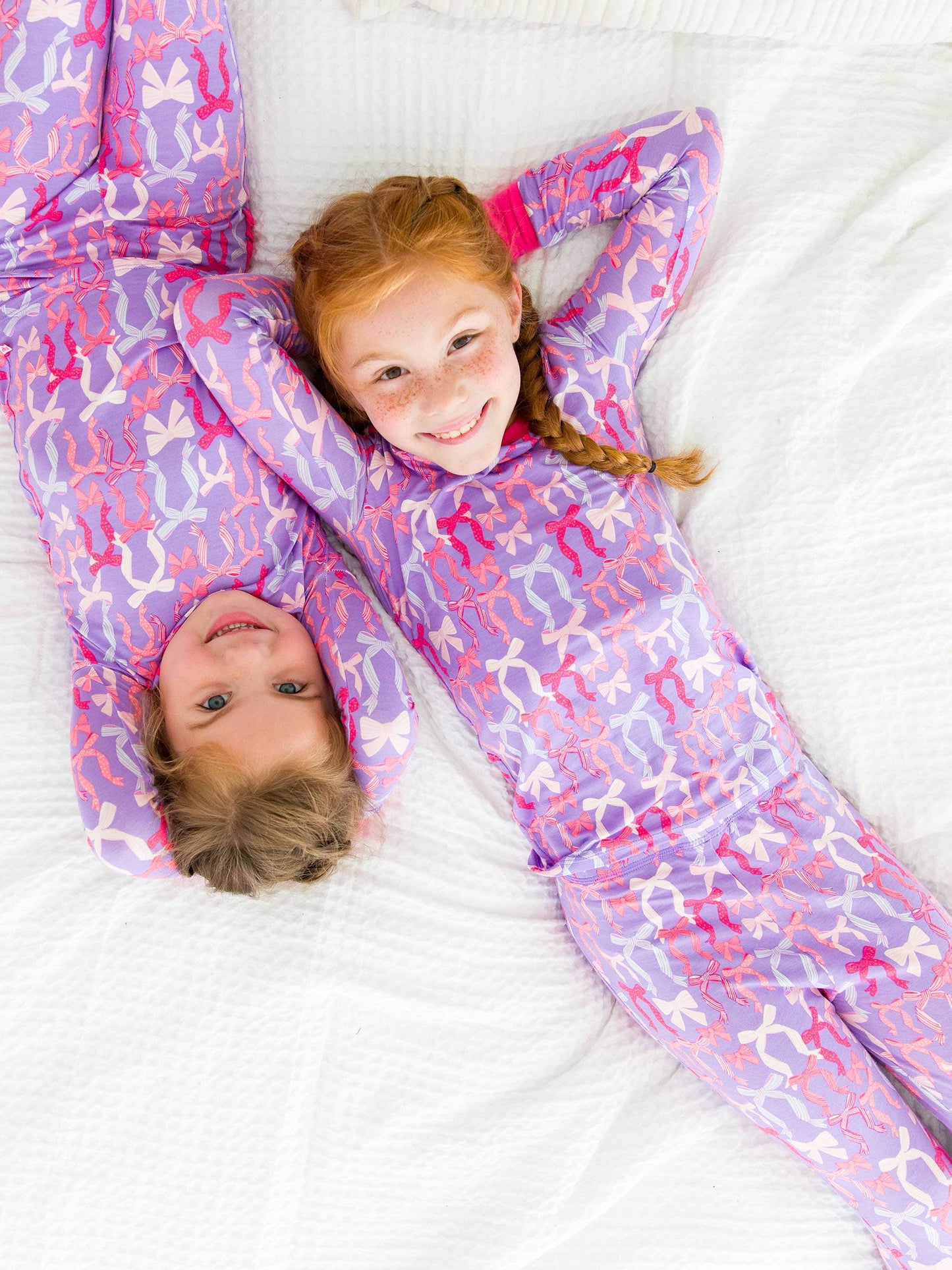 Girls Rosy Ribbons Bamboo Viscose Ruffle Long Sleeve Pajama Set