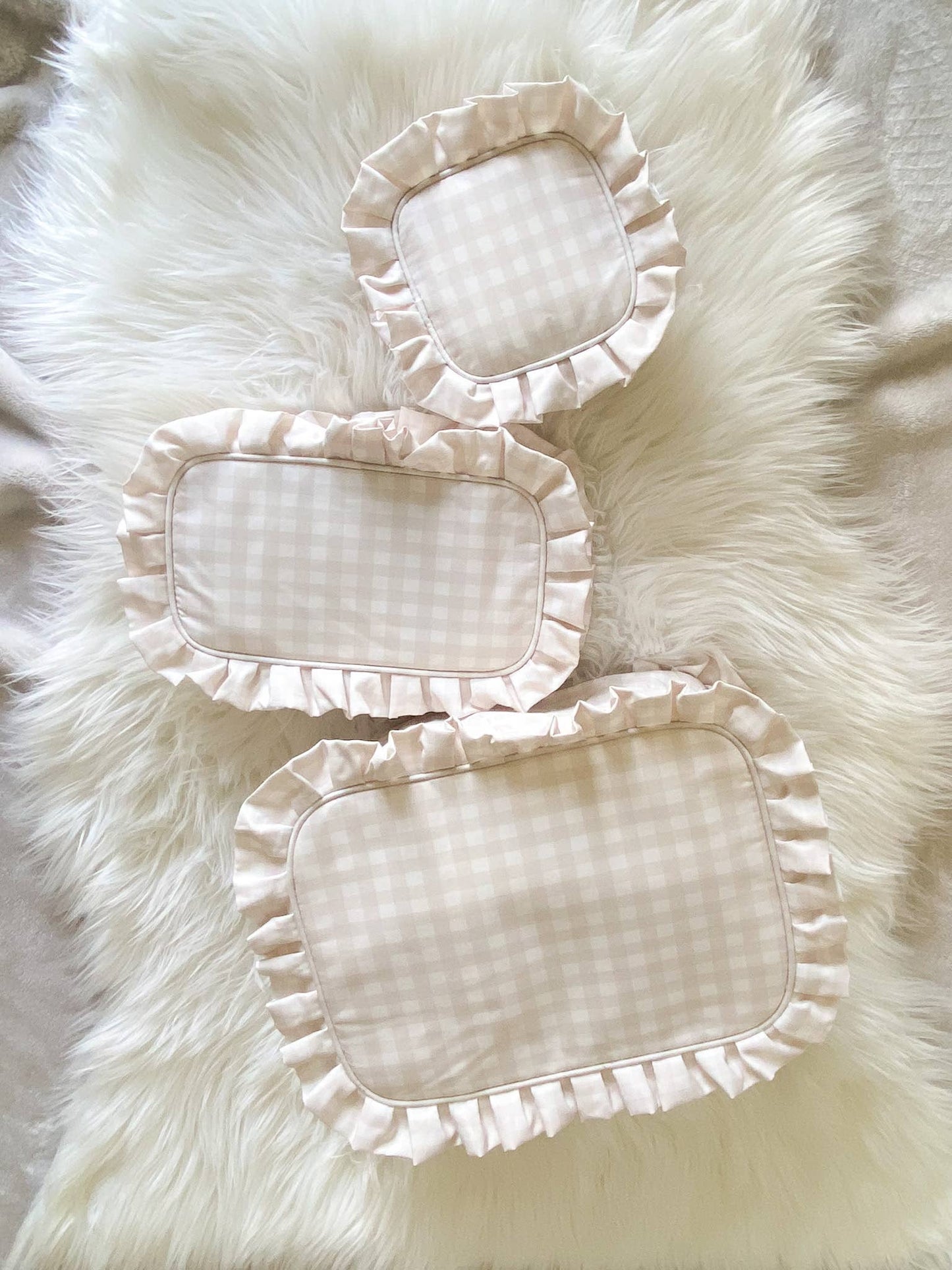 Gingham Ruffle Pouch Small Makeup Bag Cosmetic Bag