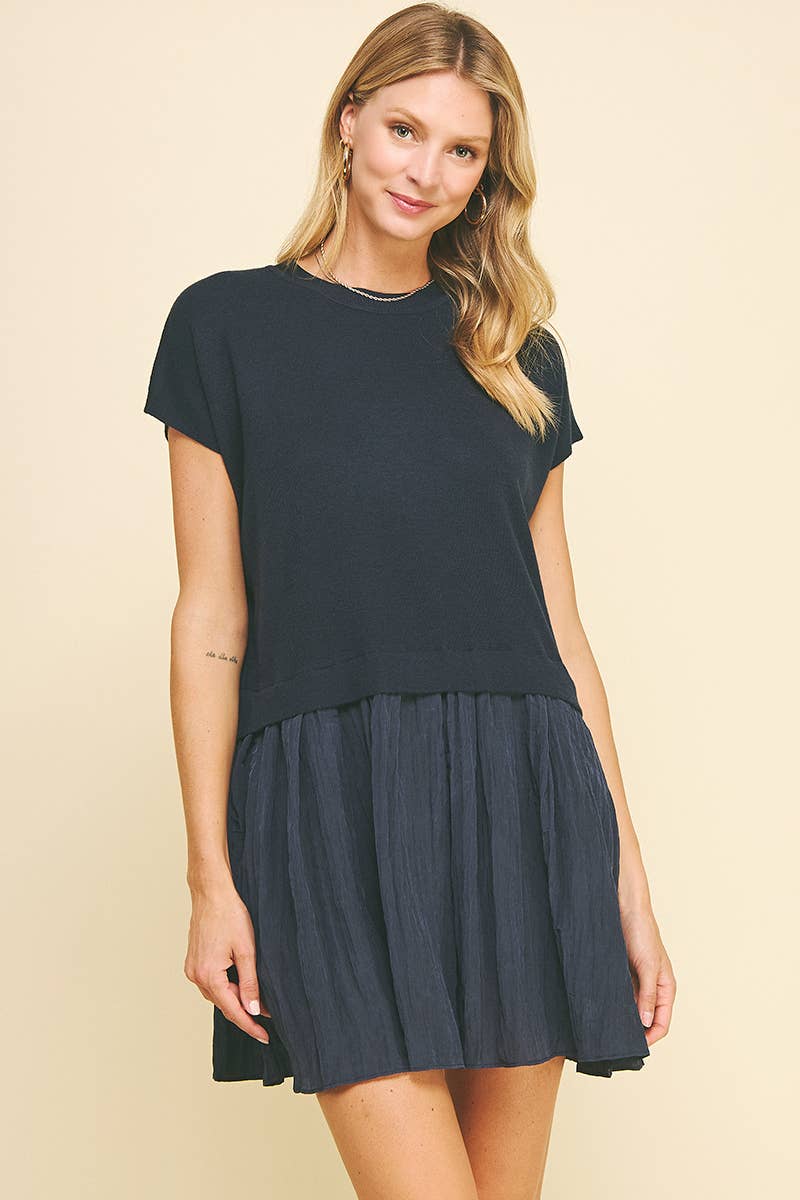 CONTRAST KNIT MINI DRESS - 5813D