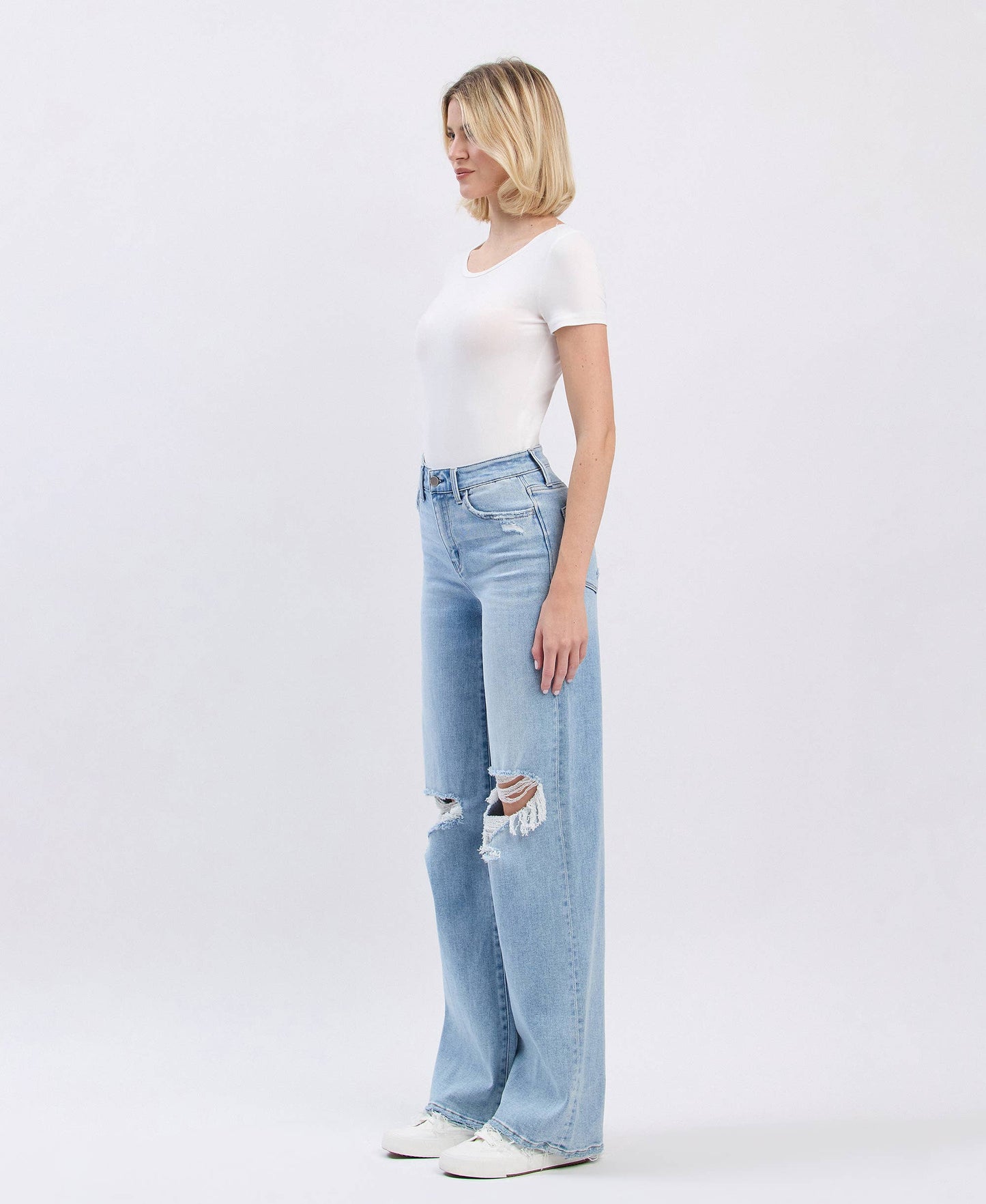HIGH RISE DISTRESSED WIDE LEG JEANS F5997