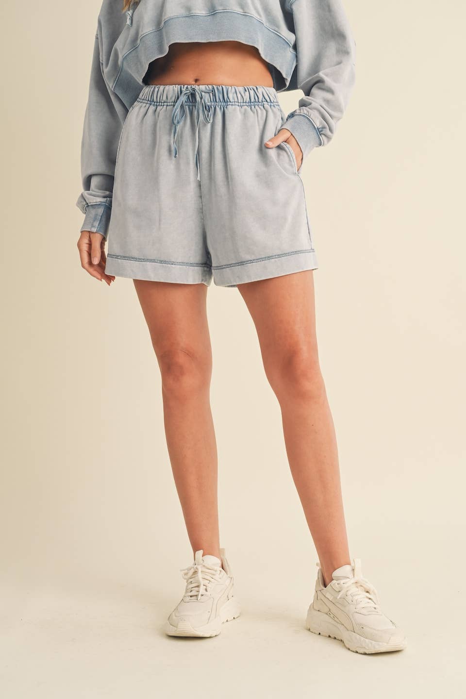 High Waisted Mineral Wash Shorts