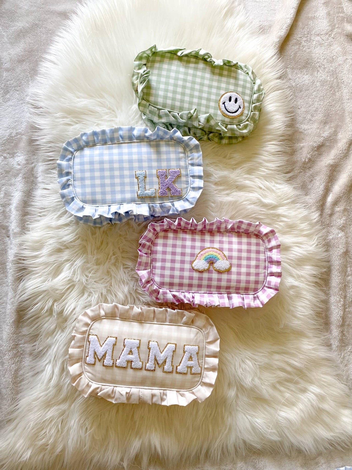 Gingham Ruffle Pouch Small Makeup Bag Cosmetic Bag
