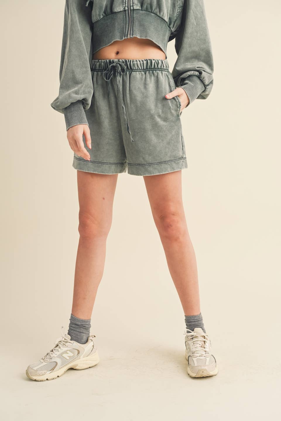 High Waisted Mineral Wash Shorts