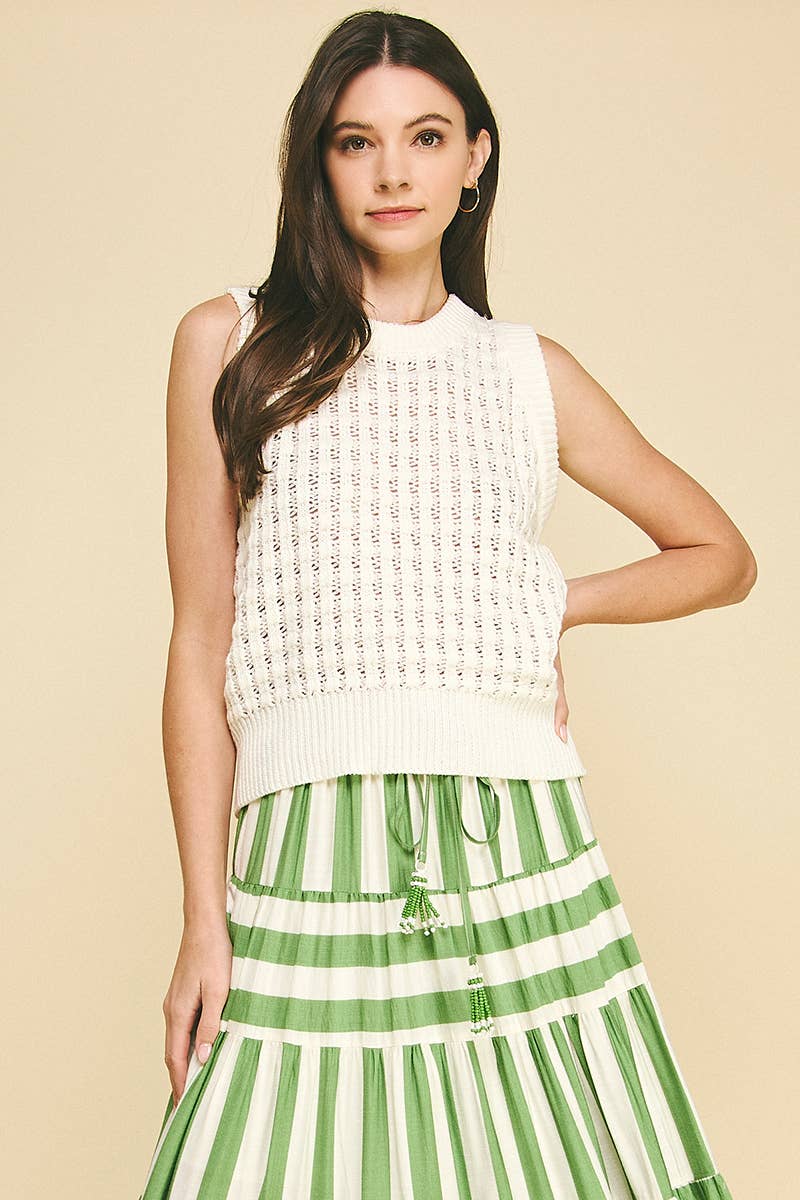 SOLID EYELET SLEEVELESS SWEATER - 6003W