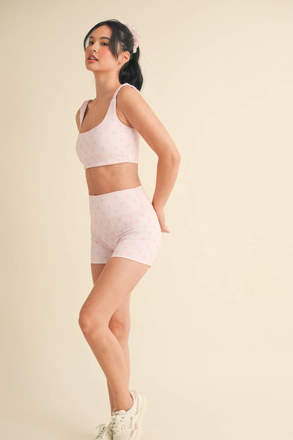 Bow Print Ruched Bra Top