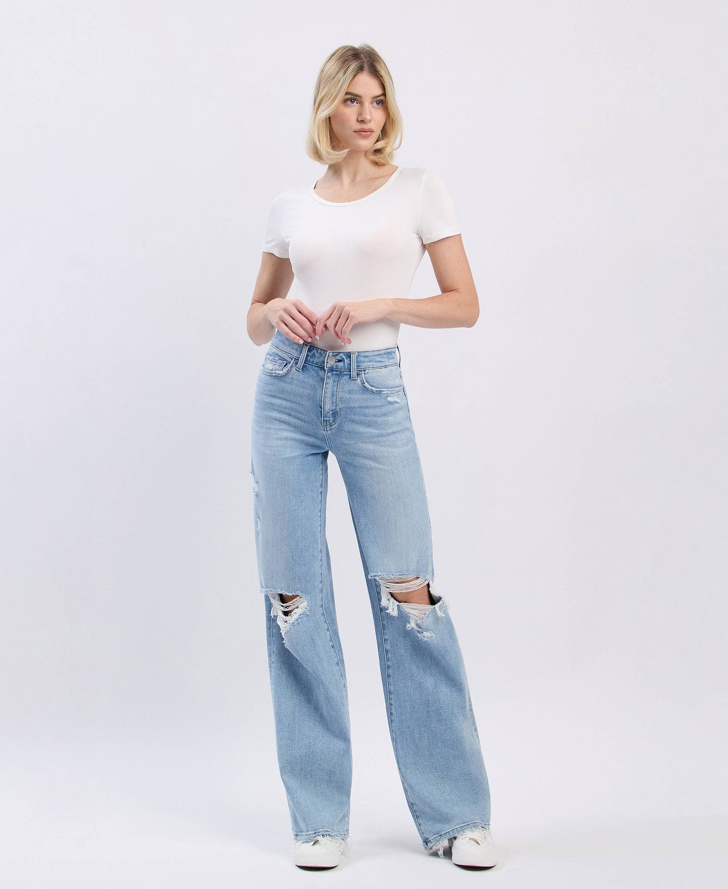 HIGH RISE DISTRESSED WIDE LEG JEANS F5997
