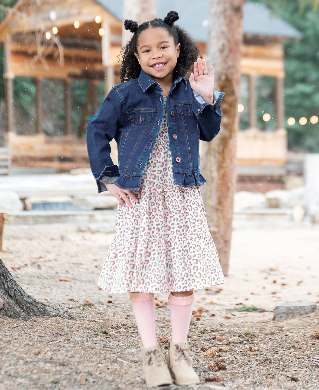 Girls Medium Wash Ruffle Denim Jacket