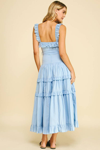 RUFFLED DETAIL TIERED MAXI DRESS