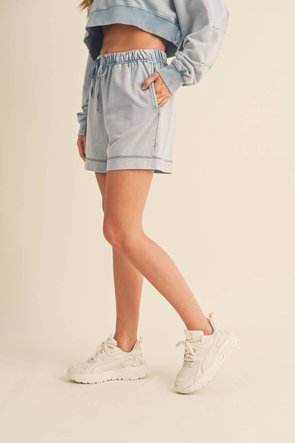 High Waisted Mineral Wash Shorts