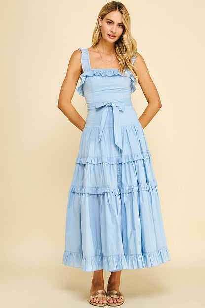 RUFFLED DETAIL TIERED MAXI DRESS