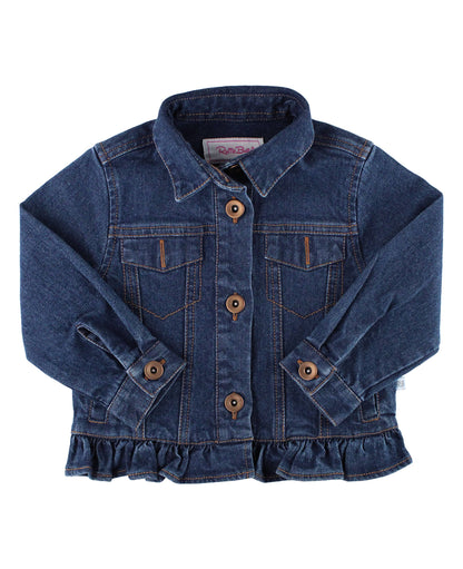Girls Medium Wash Ruffle Denim Jacket
