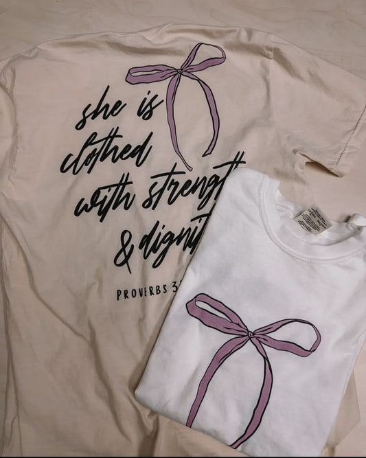 She Is Clothed Bow T-Shirt