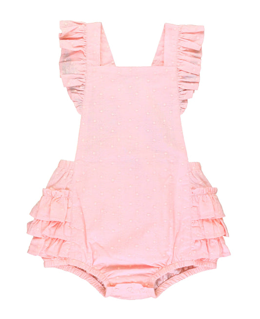 Baby Girls Pink Vintage Dot Flutter Pinafore Overall Romper