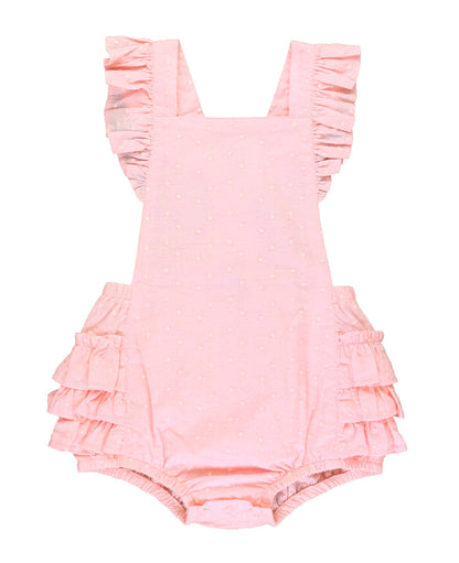 Baby Girls Pink Vintage Dot Flutter Pinafore Overall Romper