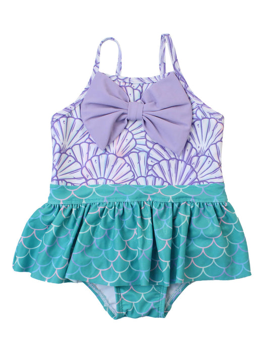 Girls Magical Mermaid Big Bow Skirted One Piece