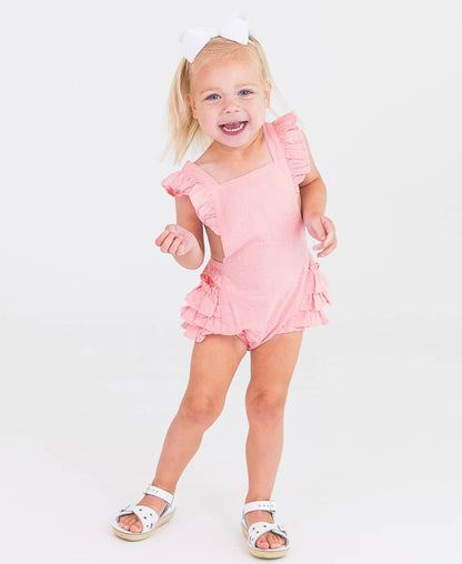 Baby Girls Pink Vintage Dot Flutter Pinafore Overall Romper