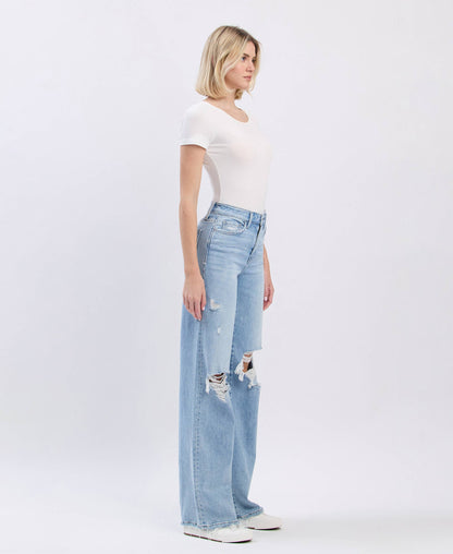 HIGH RISE DISTRESSED WIDE LEG JEANS F5997