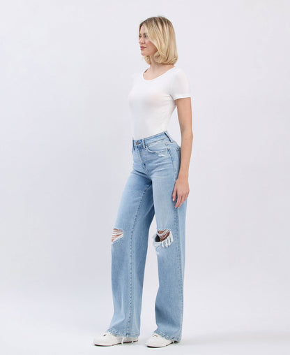 HIGH RISE DISTRESSED WIDE LEG JEANS F5997